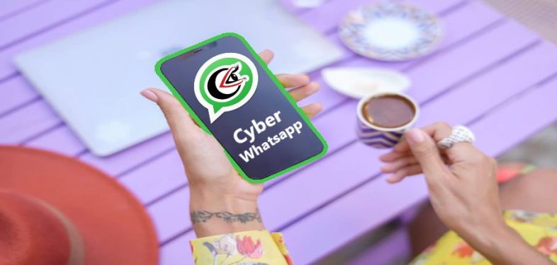 girl holding mobile phone with Cyber Whatsapp menu